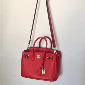 Red leather satchel bag